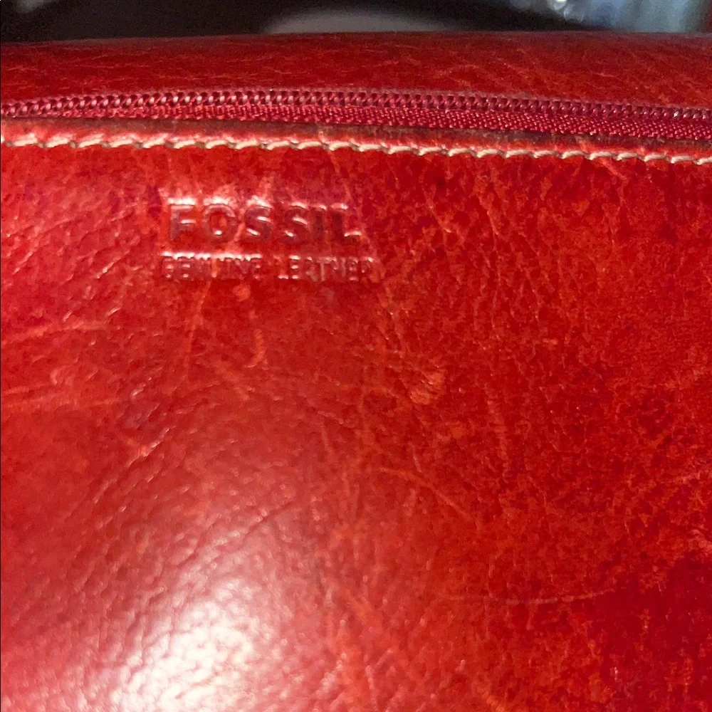 Vintage Fossil Red Leather Trifold Wallet